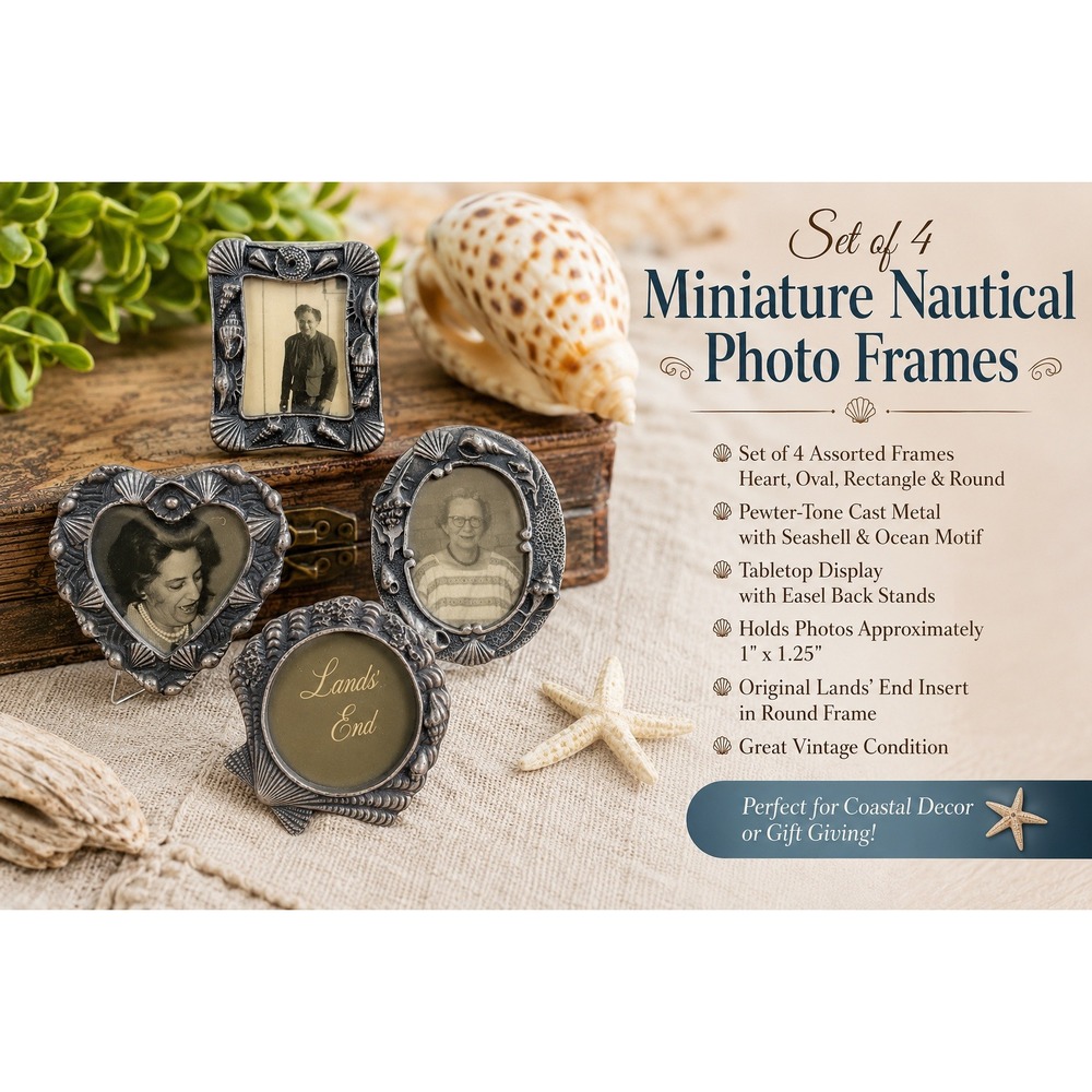 Vintage Landes Miniature Picture Frames Set of 4‎ Seashell Nautical Silver Tone